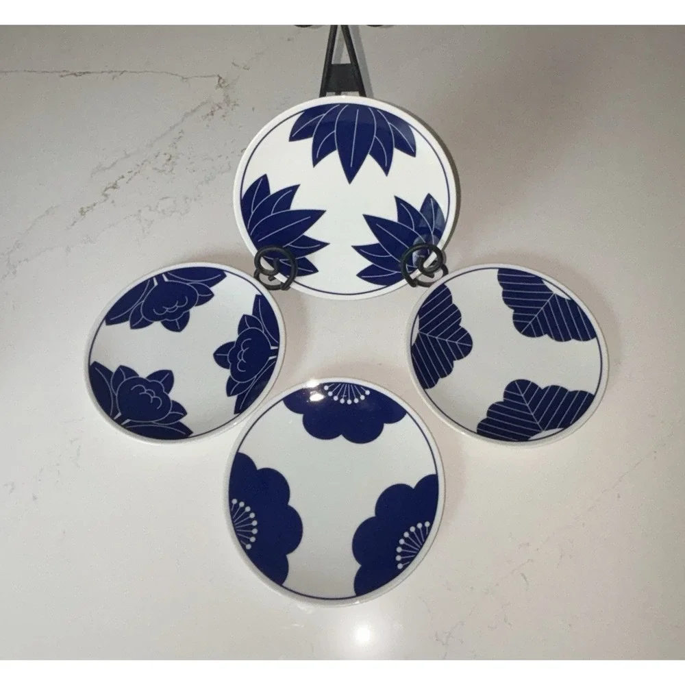 Set of 4 Crate & Barrel Maison Cobalt Blue Dessert Plates Made In Japan 7